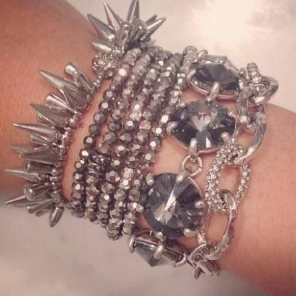 :: Stella & Dot Jessie Hematite Stretch Bracelets - Picture 3 of 3